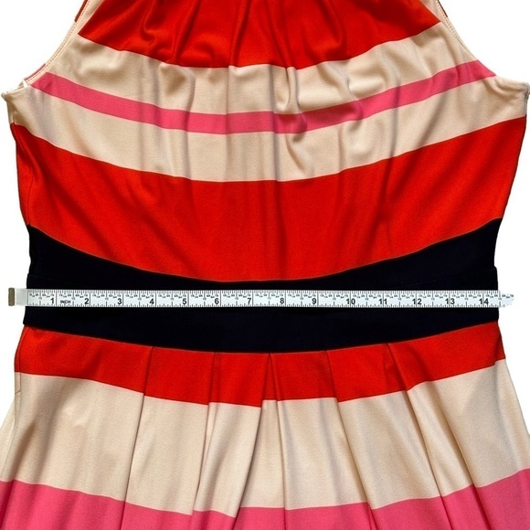 NEW ELIZA J Striped Pleated Halter Maxi Dress Gold Choker Closure Size 10 - Picture 13 of 15